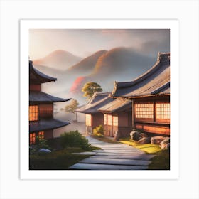 Firefly Rustic Rooftop Japanese Vintage Village Landscape 10741 Art Print