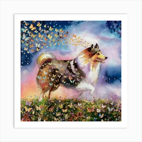 Sheltie With Butterflies Art Print