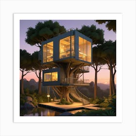 Pixel Art Hightech Modular Treehouse Art Print