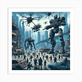 Robots On A City Street Art Print