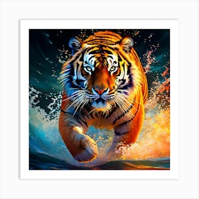 Tiger Running In The Water 2 Art Print