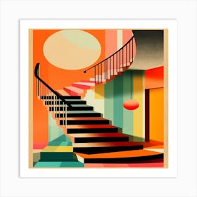 A poster for a house with a staircase and a sun on it. Art Print