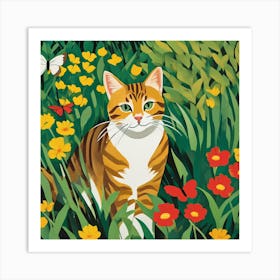 Cat In The Meadow Art Print