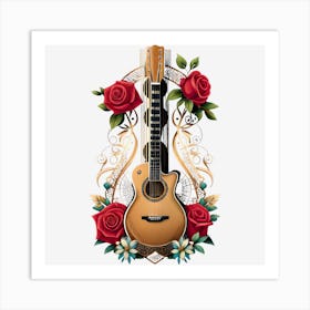 Acoustic Guitar With Roses Art Print