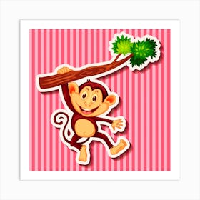 monkey hanging on branch, Monkey On A Tree Art Print