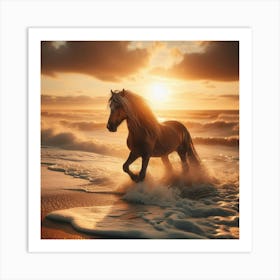 Horse On The Beach At Sunset 5 Art Print