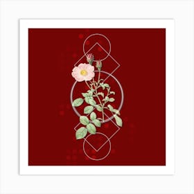 Vintage Sparkling Rose Botanical with Geometric Line Motif and Dot Pattern n.0277 Art Print