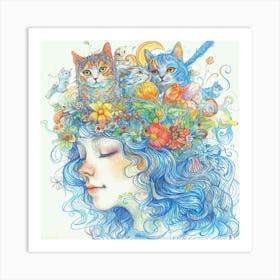 Cat In The Head Art Print