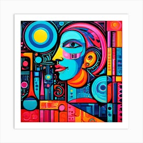 Abstract Retro Surrealism Picasso Style 2 Art Print