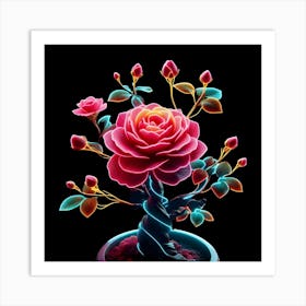 Pink Rose In A Pot Art Print