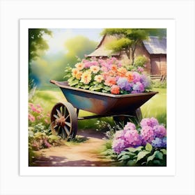 Vintage wheelbarrow with flowers 1 Art Print