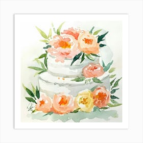 Watercolor Wedding Cake With Flowers 1 Art Print