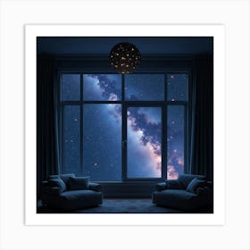 Holographic Star Map In A Dark Room, Watercolor Twinkling Stars 1 Art Print