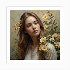 Portrait Of A Girl With Flowers 2 Art Print