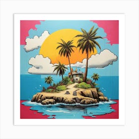 Pop Art graffiti Island with palm tree 1 Art Print
