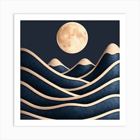 Full Moon Over Waves Art Print