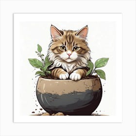 Cat In A Pot 1 Art Print