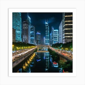 Hong Kong City At Night 7 Art Print