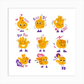 Characters With Positive Expressions Hand Gesture Art Print