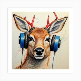 Deer With Headphones 17 Art Print