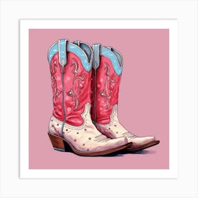 Cowgirl Boots Illustration Colourful 3 Art Print