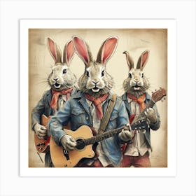 Rabbits Playing Guitar 1 Art Print