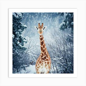 Firefly Happy, Giraffe, Winter, Snowing, Wonderland, Joy, Snowflakes, Magical, Animal, Nature, Whims (1) Art Print