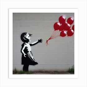 Little Girl With Red Balloons 1 Art Print