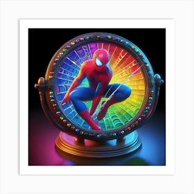 An Image Of A Colorful Transparent Mirror With Spiderman Coming Out In 3D Rendered Art Art Print