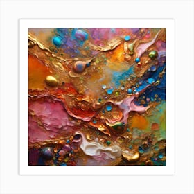 Opulent Symphony: A Kaleidoscope of Color in Oil and Water Abstract Masterpieces well art Art Print