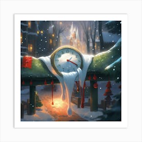 Christmas Clock In The Snow Art Print