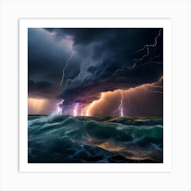 Lightning Storm Over The Ocean 1 Art Print