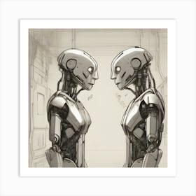 Two Robots Looking At Each Other Art Print