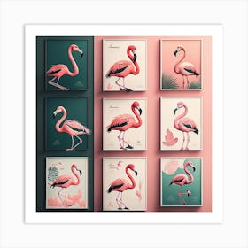 Flamingos Authentic pinkish Green AI print Art Print