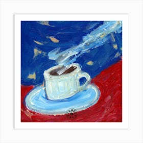 Coffeetime - square red blue white cup coffee kitchen cafe Anton Maliar hand painted Art Print