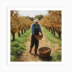 Man Picking Apples In An Orchard Art Print