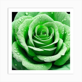 Green Rose With Water Droplets 1 Art Print