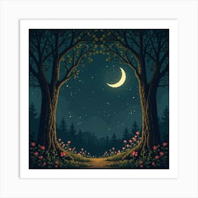 Moon And Forest Style William Morris2 Art Print (2) Art Print