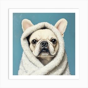 Frenchie In Bath Towel 1 Art Print