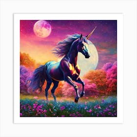 Unicorn In The Moonlight Art Print