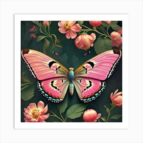 Butterfly With Flowers Art Print