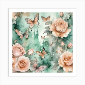 Roses And Butterflies Art Print