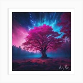 Tree In The Night Sky Art Print