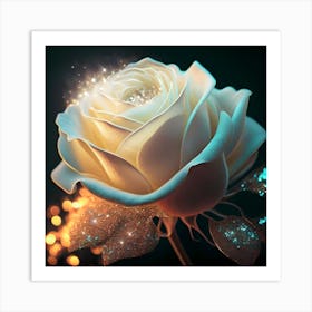 Illuminating A Delicate White Rose Silver Glitter Bouquet 5 Art Print