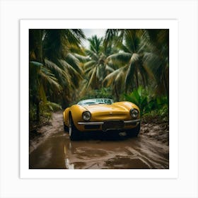  Yellow car in The Rain Art Print