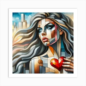 Mosaic Girl With Heart Art Print