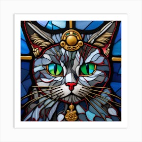 Cat, Pop Art 3D stained glass cat superhero limited edition 44/60 Art Print