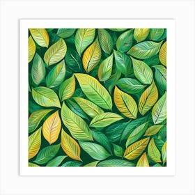 Seamless Pattern Of Green Leaves 1 Art Print