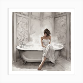 Woman Sitting and Thinking on the Bath Art Print