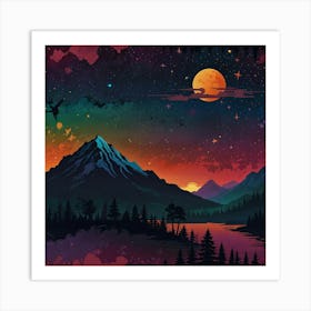 Night Sky With Mountains Art Print